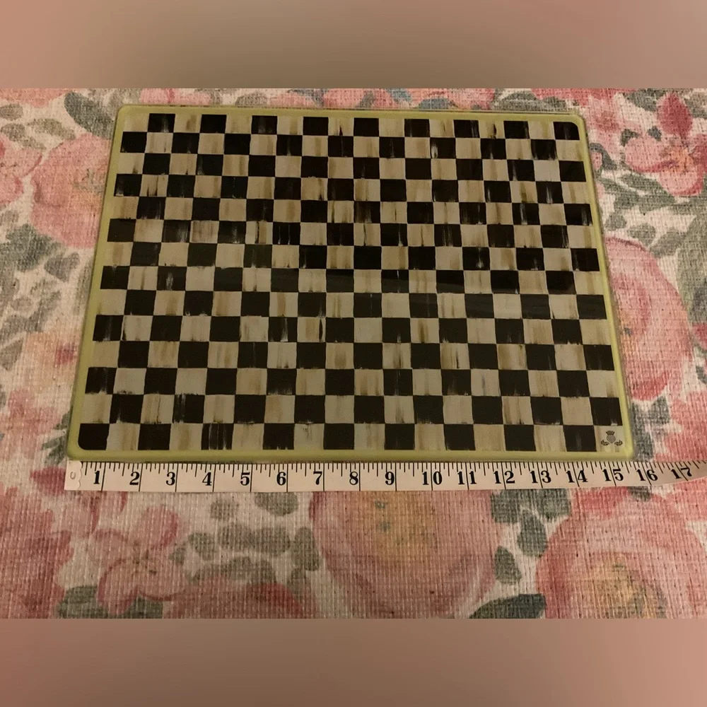 NWOT MacKenzie-Childs Courtly Check Glass Cutting Board - never used